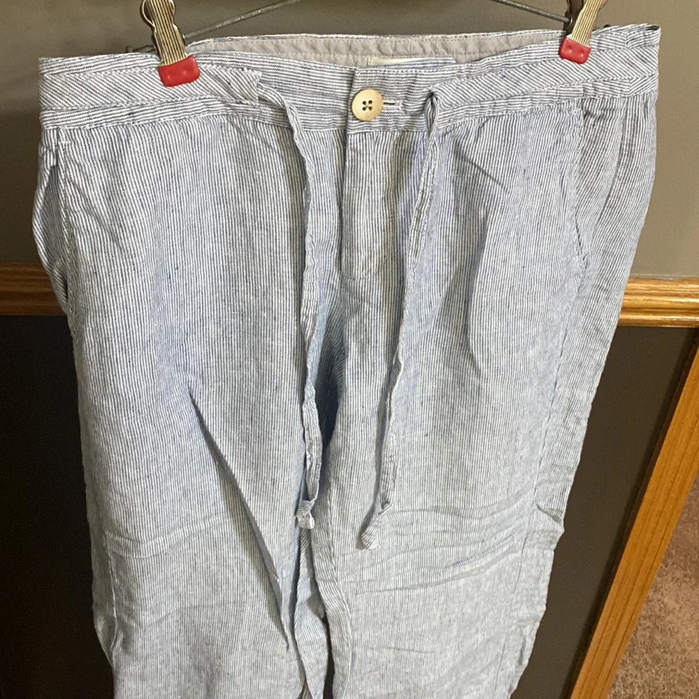 Banana Republic blue and white striped linen wide leg pants size 6